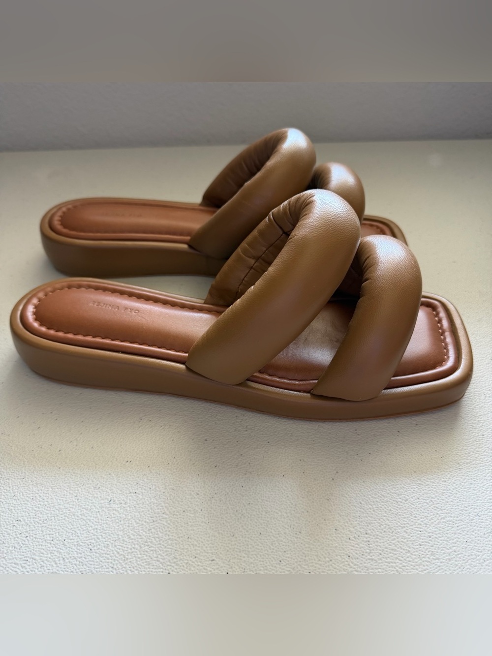 Rejina pyo Billie Sandals Leather Biscuit 30 mm double strap - Picture 2 of 6